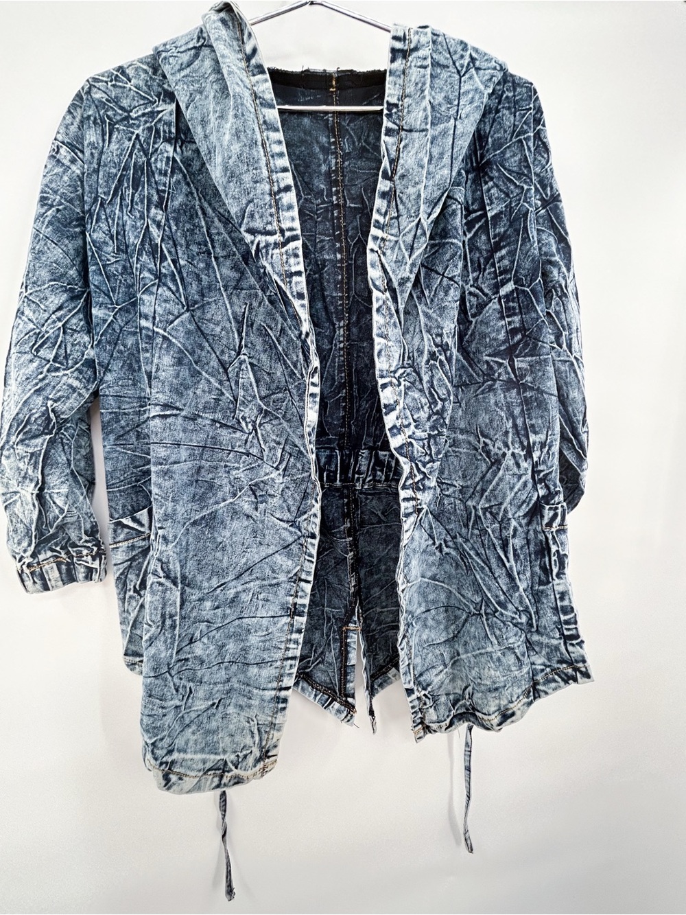 Lolo Acid Wash Hooded Tie Front Jean Jacket M